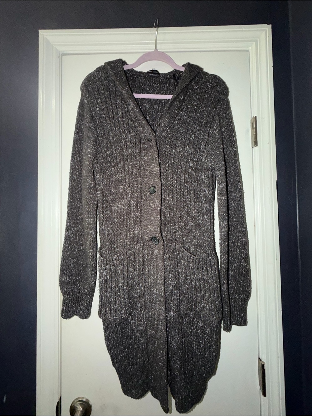 Prana Hooded Long Ribbed Button Cardigan - Charcoal Gray